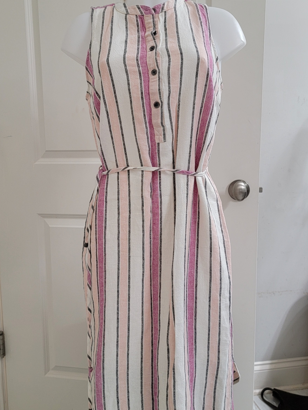 Splendid Pink, Cream & Black Striped Sleeveless Midi Dress